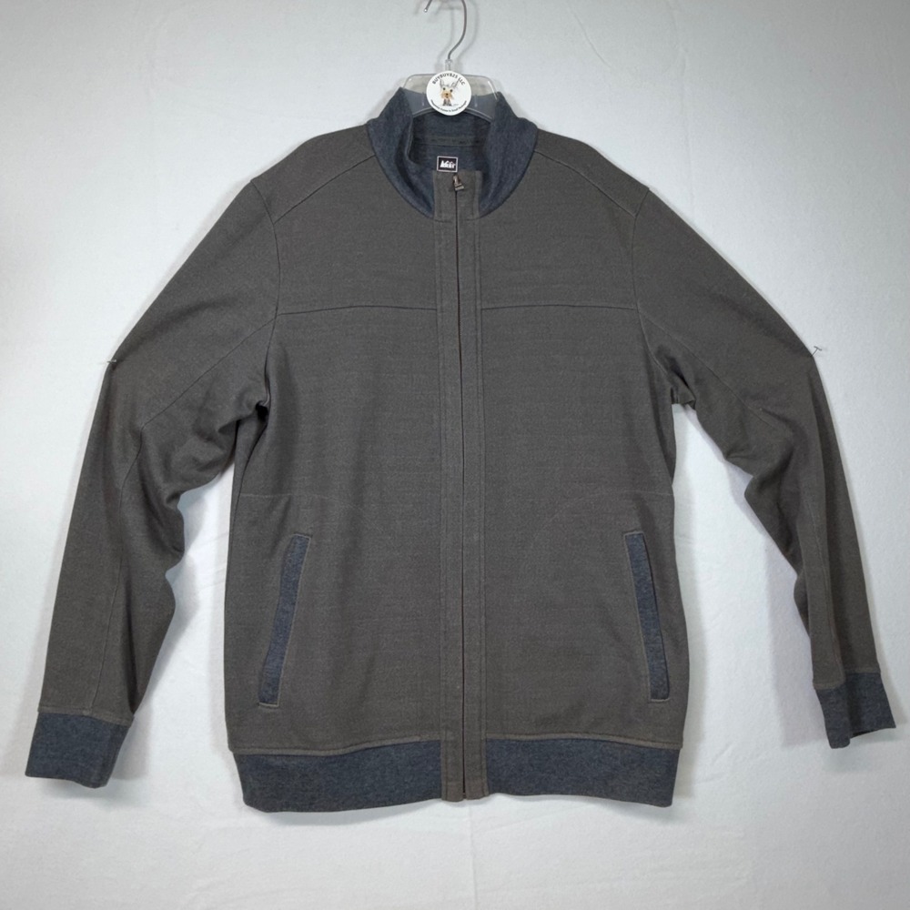REI Co-op Mens Full Zip Jacket Gray Knit Mock‎ Neck Lightweight L